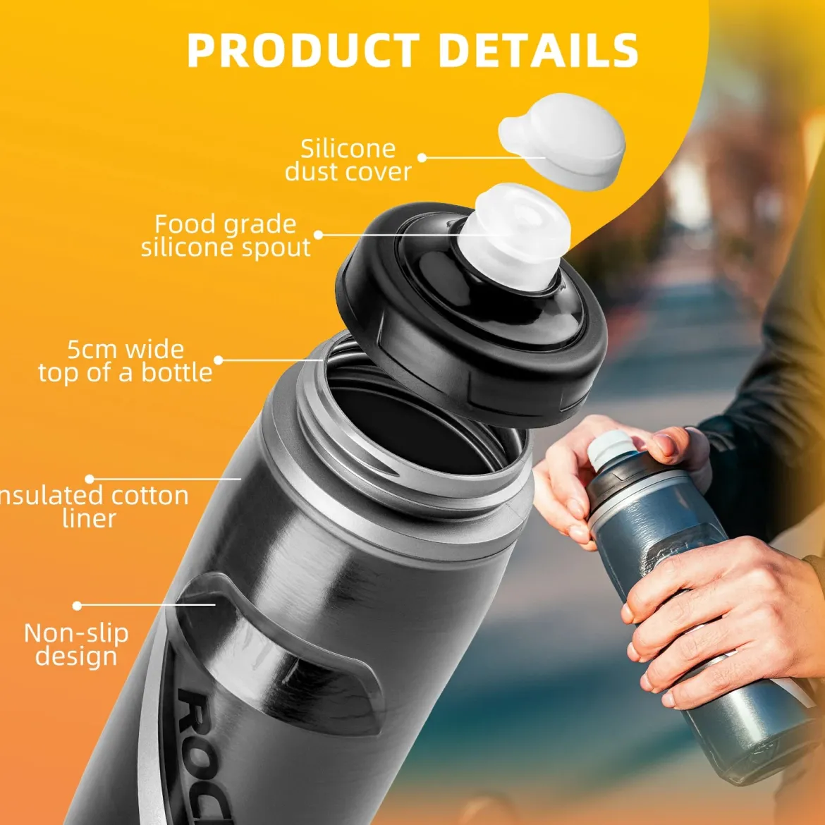 ROCKBROS 21OZ Insulated Bike Water Bottle