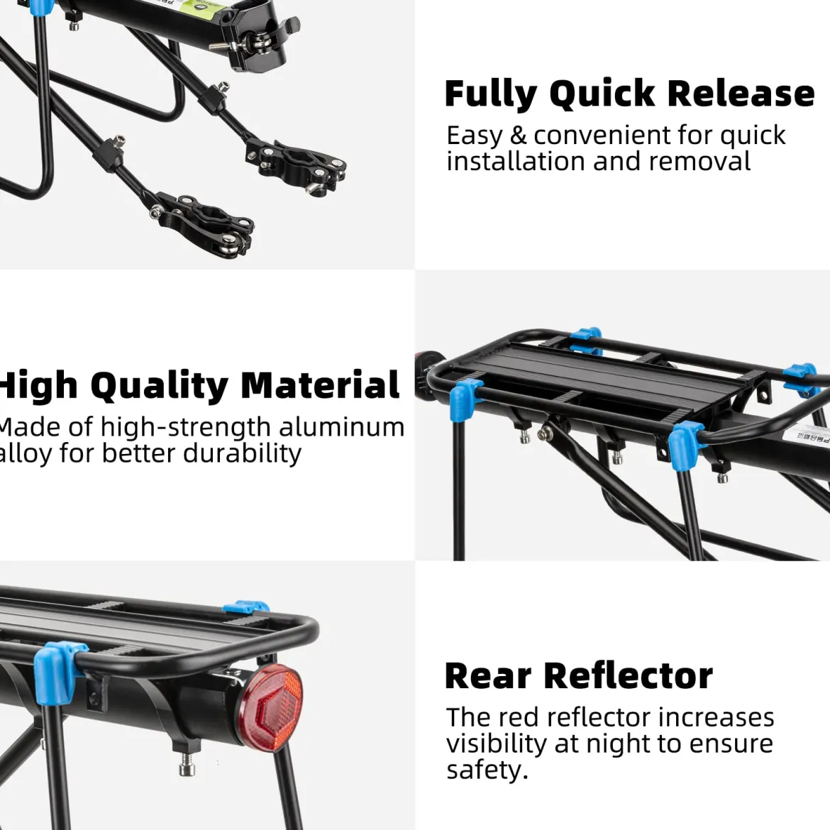 ROCKBROS Quick Release Rear Bike Rack, Aluminum Alloy Cargo Rack for Mountain Bikes