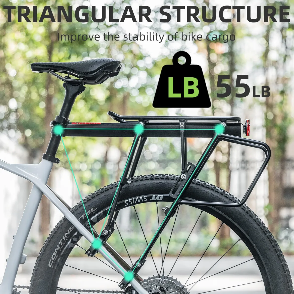 ROCKBROS Quick Release Rear Bike Cargo Rack, 55LB Capacity for 26”-29” MTB E-Bikes