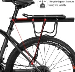 ROCKBROS Rear Bike Bicycle Cargo Rack Aluminum Alloy 115 lbs Capacity Black