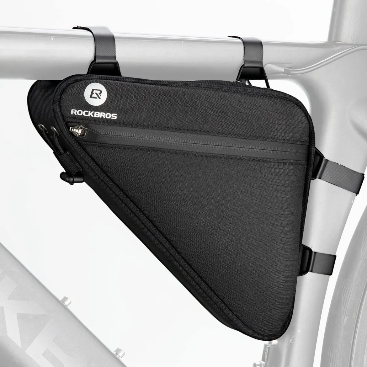 ROCKBROS Reflective Bike Frame Bag with Mesh Side Pockets, 1.5L