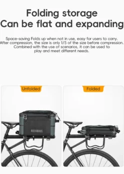 ROCKBROS Road to Sky Foldable Trunk Bag – 16.8L Expandable Bike Rack Bag