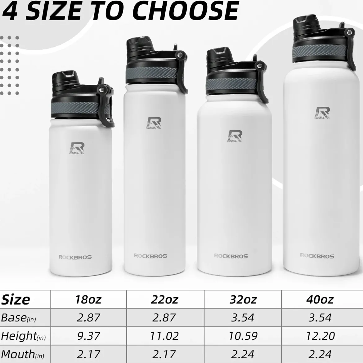 ROCKBROS Stainless Steel Insulated Water Bottle with Straw