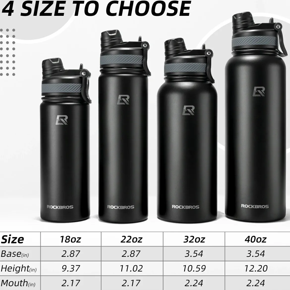 ROCKBROS Stainless Steel Insulated Water Bottle with Straw