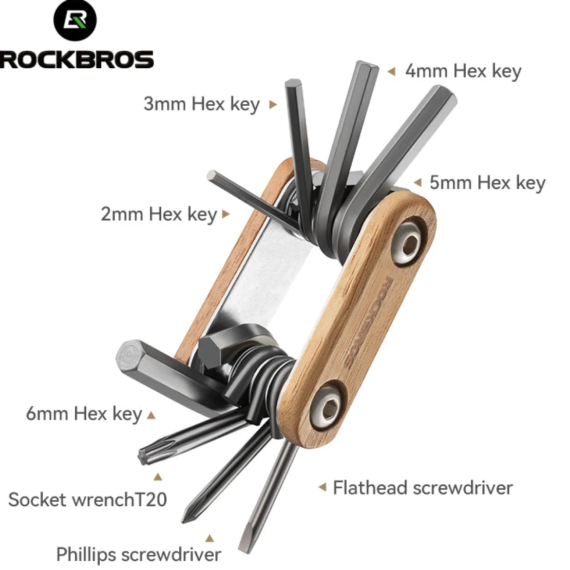 ROCKBROS Titanium-Plated 8-in-1 Wood Handle Multi-function Tool
