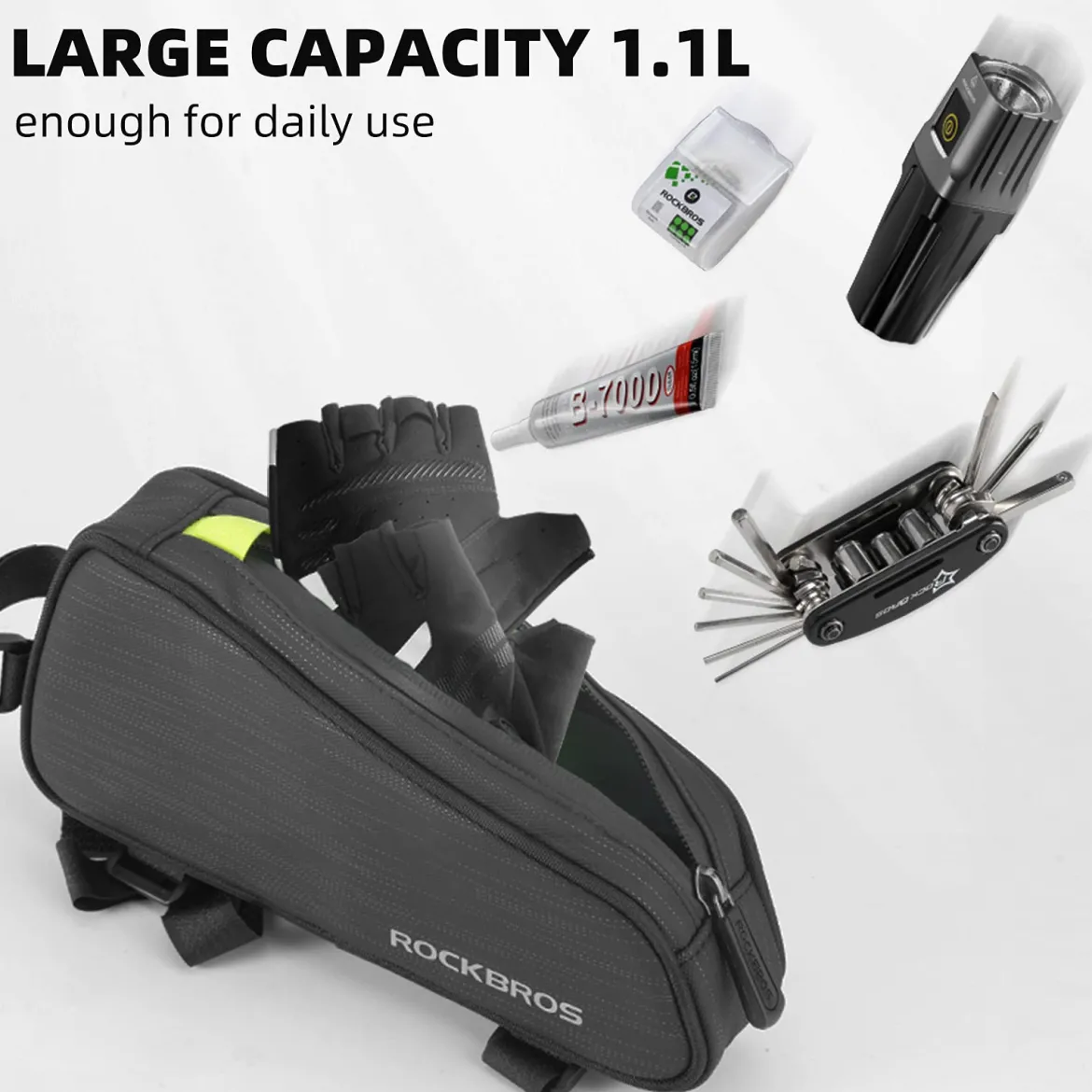 ROCKBROS Top Tube Bike Bag Bike Frame Bag Pouch Pack Cycling Accessories Fit 6.5”