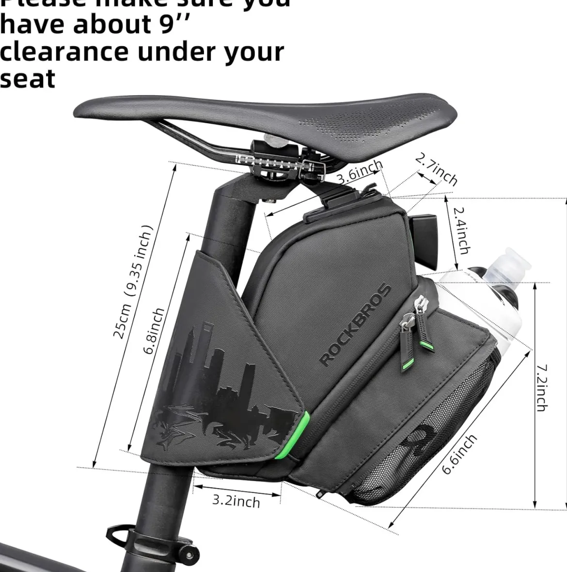 ROCKBROS Waterproof Bike Saddle Bag with Water Bottle Holder