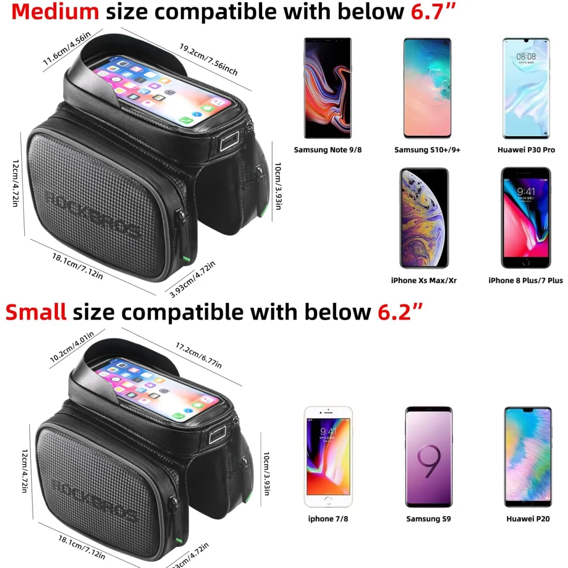 ROCKBROS Waterproof Bike Top Tube Bag - Phone Bag for 6.2” & Under