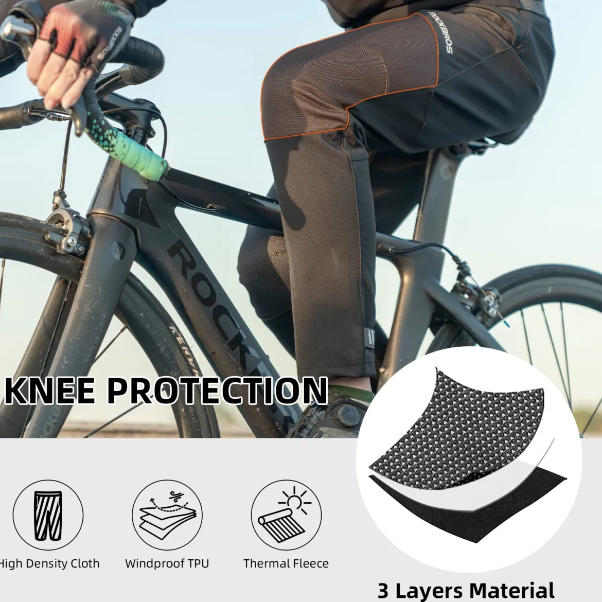 ROCKBROS Winter Cycling Pants Warm Ergonomics Men's Windproof Thermal Bicycling Pants
