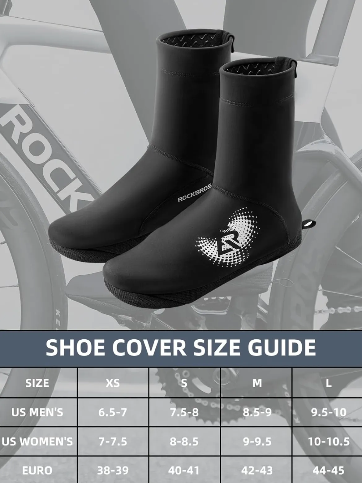 ROCKBROS Winter Cycling Shoe Covers, Thermal Windproof, Water-Resistant Overshoes