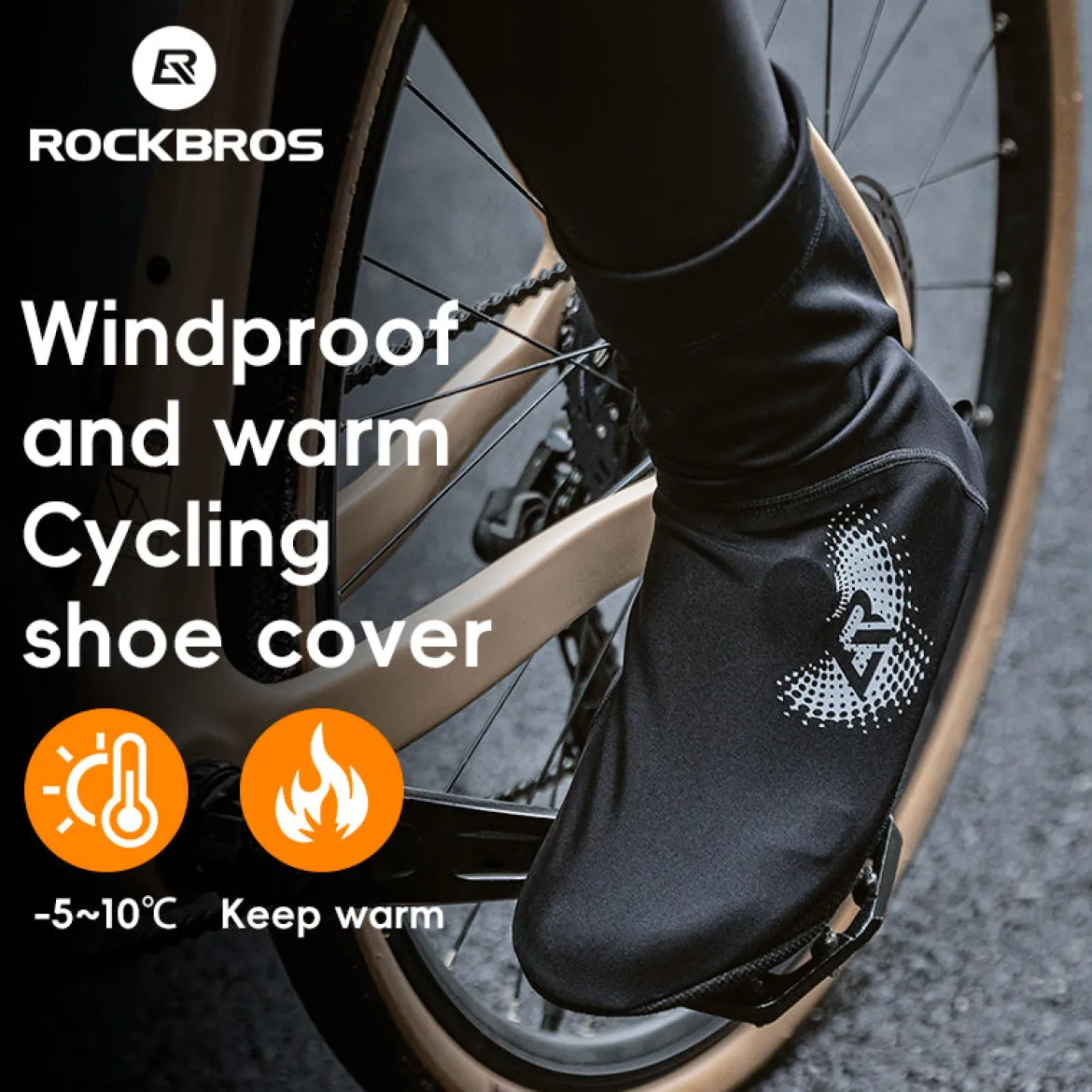 ROCKBROS Winter Cycling Shoe Covers, Thermal Windproof, Water-Resistant Overshoes