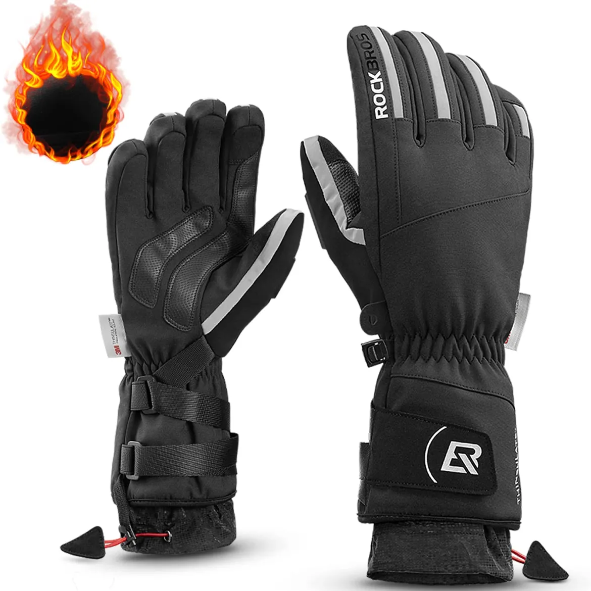 ROCKBROS Winter Ski Gloves Waterproof 3M Thinsulate Touch Screen Thermal Gloves for Men Women