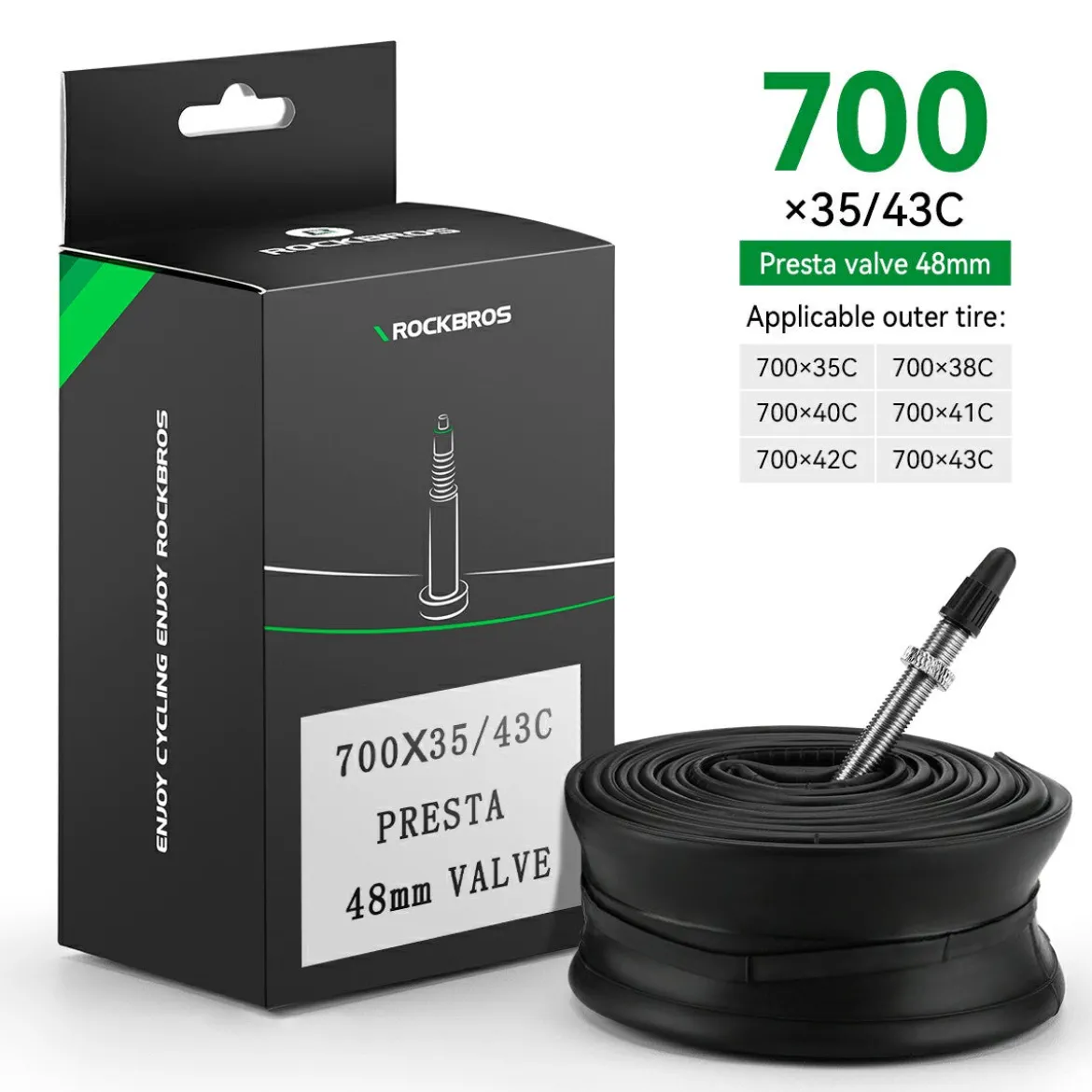 ROCKBROS 700X23/25/28/35C Road Bike Inner Tube 48mm Presta/Schrader Valve High Self Sealing Butyl Rubber