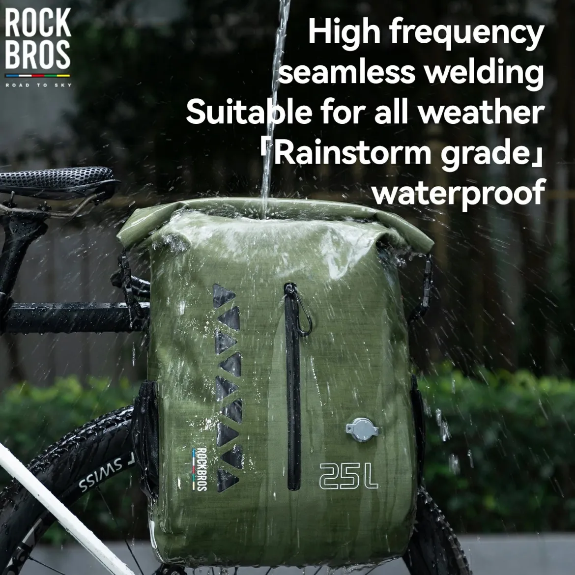 TL-153 25L Seamless 100% Waterproof Bike Panniers Rear Rack Bicycle Bag ROAD TO SKY